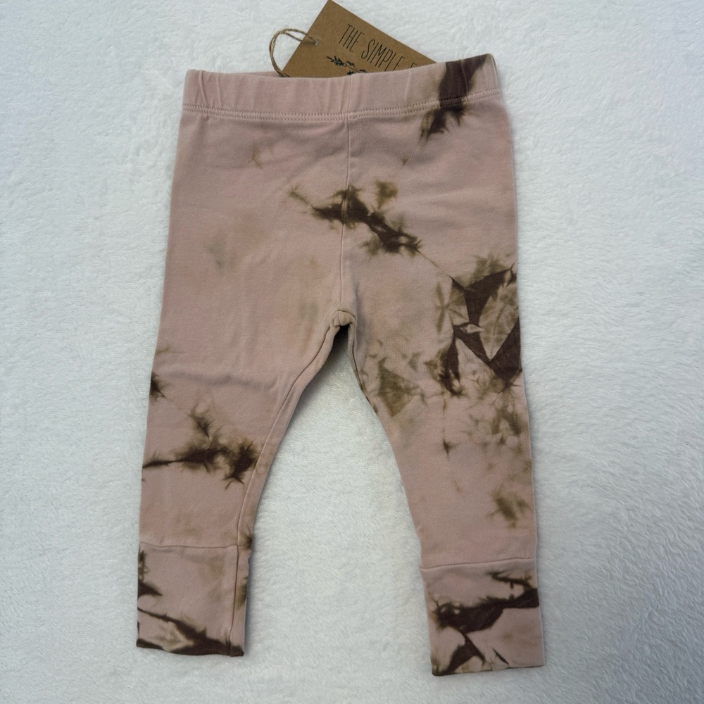 The Simple Folk Leggings Kids 6-9M Blush Brown Tie-Dye Organic Soft Boho Casual